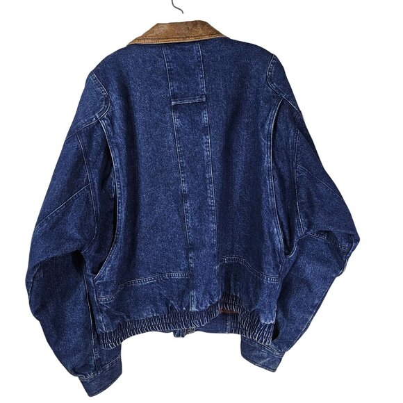 VTG Austin Heavy Denim Jacket Leather Collar XL Insulated Barn Coat Action Back - Picture 3 of 16